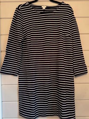 J.Crew Women’s Navy & White Striped Boatneck A-Line Dress 3/4 Sleeve